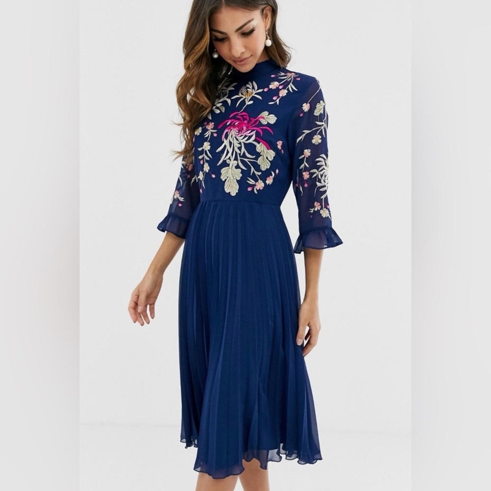 ASOS Navy Blue Floral Long Sleeve Dress